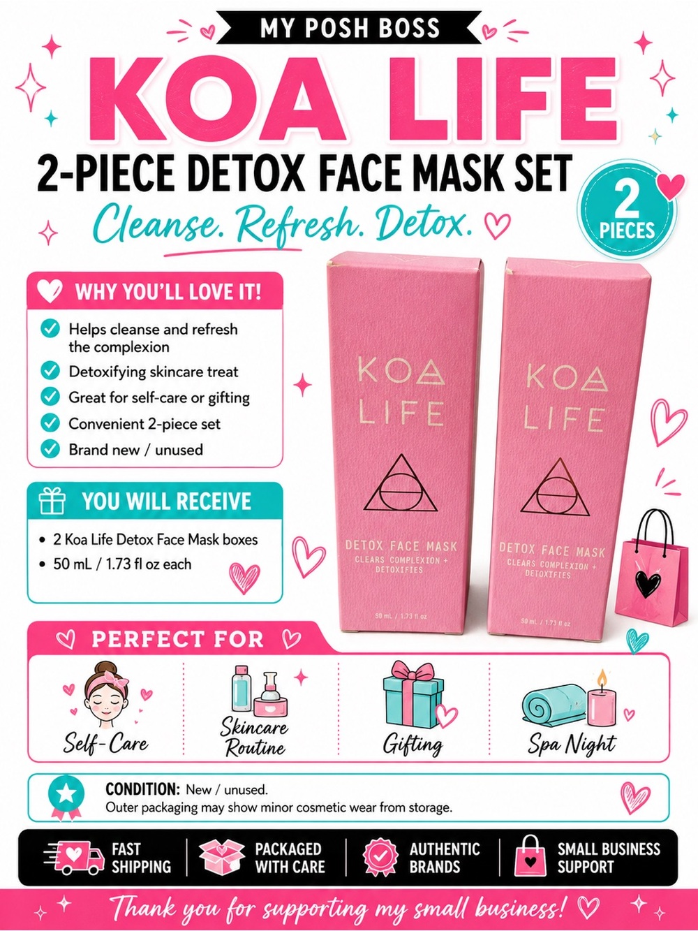 KOA LIFE Detox Face Mask 2-Piece Set– Clears Complexion+ – BNIB